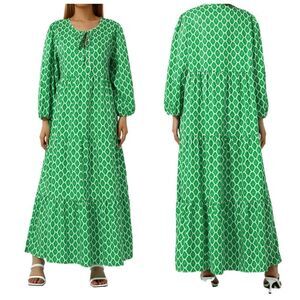 Women's Summer Casual Boho Dress Floral Print Ruffle Puff Sleeve High Waist Maxi